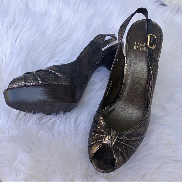 Stuart Weitzman Snakeskin Peep Toe Heels - Picture 7 of 8